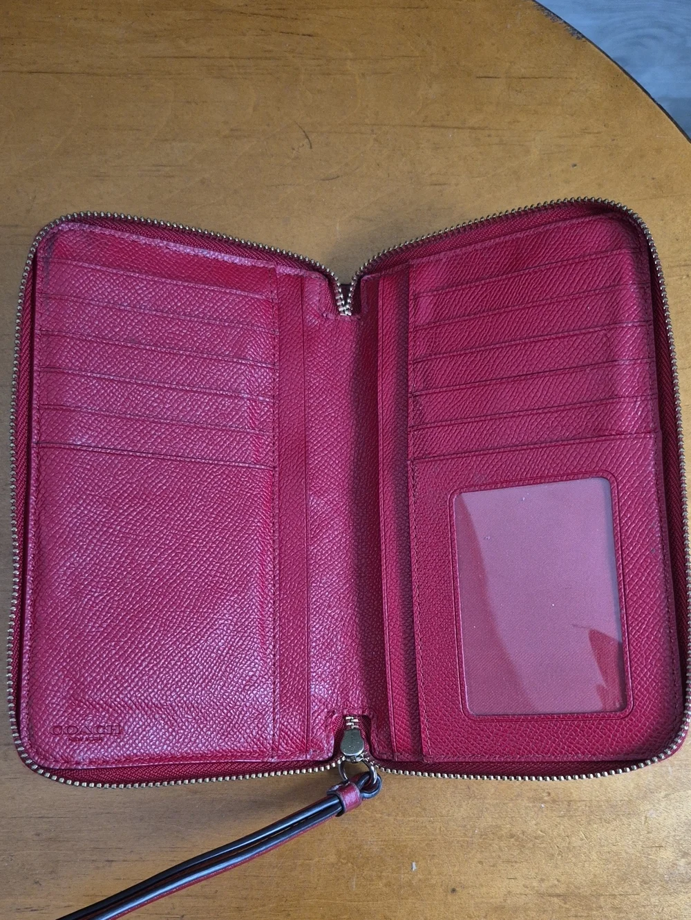 Coach Red Leather Wristlet Clutch with Logo Tab
